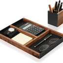 Wooden Desk Tray with Integrated Pen Holder, Luxury Office Organizer for Executive Desk, Minimalist Wood & Metal Stationery Storage Set, Premium Gift for Men & Home Office Decor