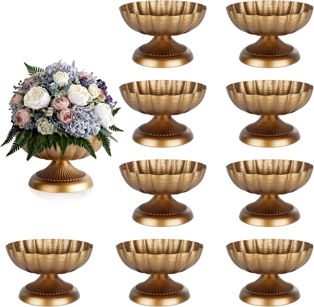 10 Pcs Compote Bowl Vases for Centerpieces Small Urn Vase, Retro Golden Small Pedestal VaSe Pot, Flower Arrangement for Wedding Anniversary Party Home Decor, Antique Brass