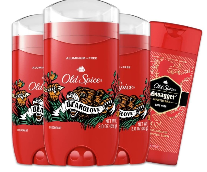 8pcs Old Spice Aluminum Free Deodorant for Men, 24/7 Odor Protection, 24/7 Freshness & Lasting Scent, Bearglove Scent, 3.0 oz with Travel Size Swagger Body Wash (2xPack of 4)