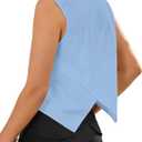 Remidoo Women Sleeveless Button Down Shirt Overlap Back Crop Tank Tops Office Work Blouse Blue, Large