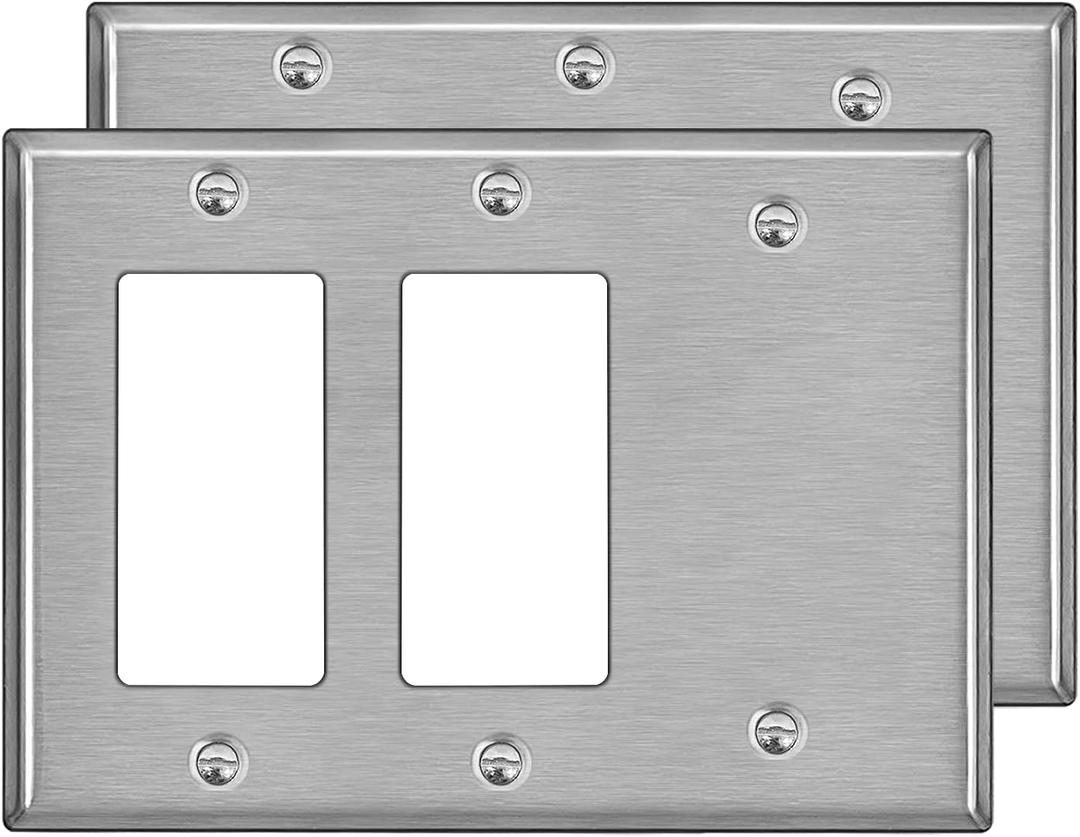 2 pack Bestten 3 Combination Metal Wall Plate Silver