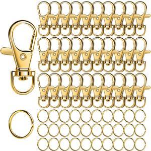 LEOBRO 60PCS Lobster Claw Clasps and Key Rings, 30PCS Keychain Clips and 30PCS Key Chain Ring for Keychain, Key, Jewelry Making, Art Crafts, Gold