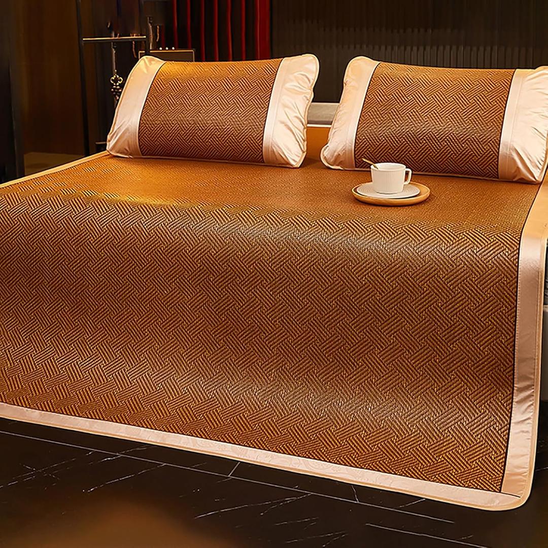 Summer Sleeping mat, Summer Cooling Bam-Boo Sleeping Mat Foldable, Traditional Chinese Rattan Pad Cooling Mattress, Foldable Breathable, for Single Double Queen-Size