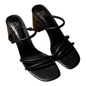 SM New York Block Heel Sandals Strappy Slip On Mules Minimalist Black, 9.5
