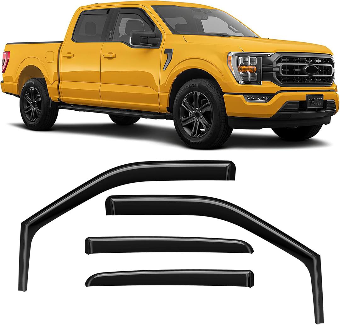 in-Channel Rain Guards Compatible with Ford F150 SuperCrew 2015-2026, Durable Side Windows Rain Guard Wind Deflectors 2025 F150 Crew Cab Window Deflectors - 4 PCS