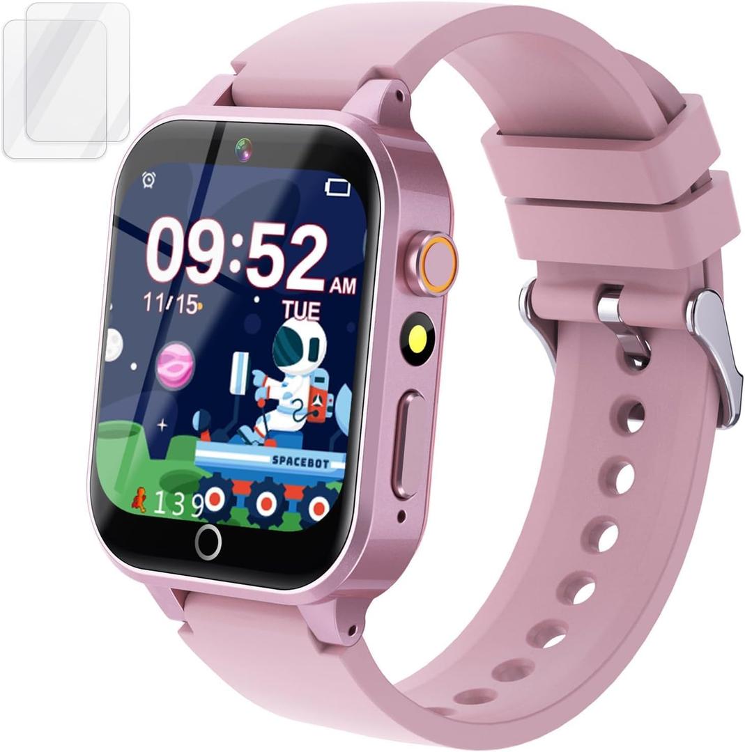 Kids Smart Watch Gift for Girls Age 5-12, 39 Games HD Touch Screen Watches with Video Camera Music Player Pedometer Flashlight 12/24 hr Educational Toys Birthday Gifts for Girls Ages 7 8 9 10, Pink