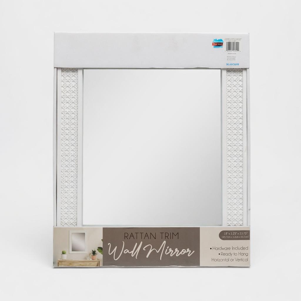 Rattan Trim Wall Mirror, 18' x1.25' x 23.75' , White