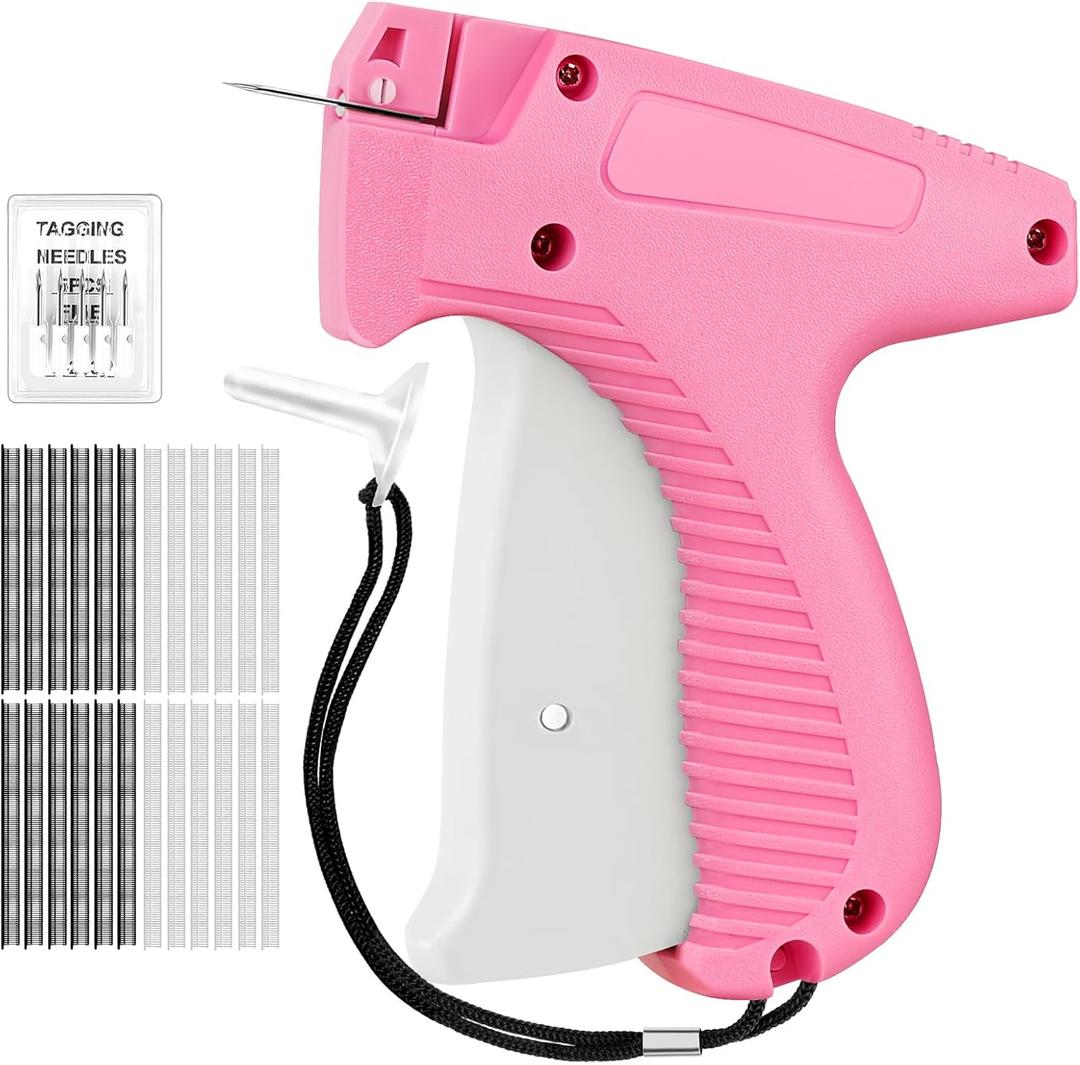 HABGP Stitch Gun for Clothes, Handheld Stitch Tag Gun, Mini Sewing Kit Micro Tagging Gun for Quick Clothing Fixer, Sewing Tool Kits with 1,200 Black & 1,200 White 5mm Mini Fasteners, 6 Needles (Pink)