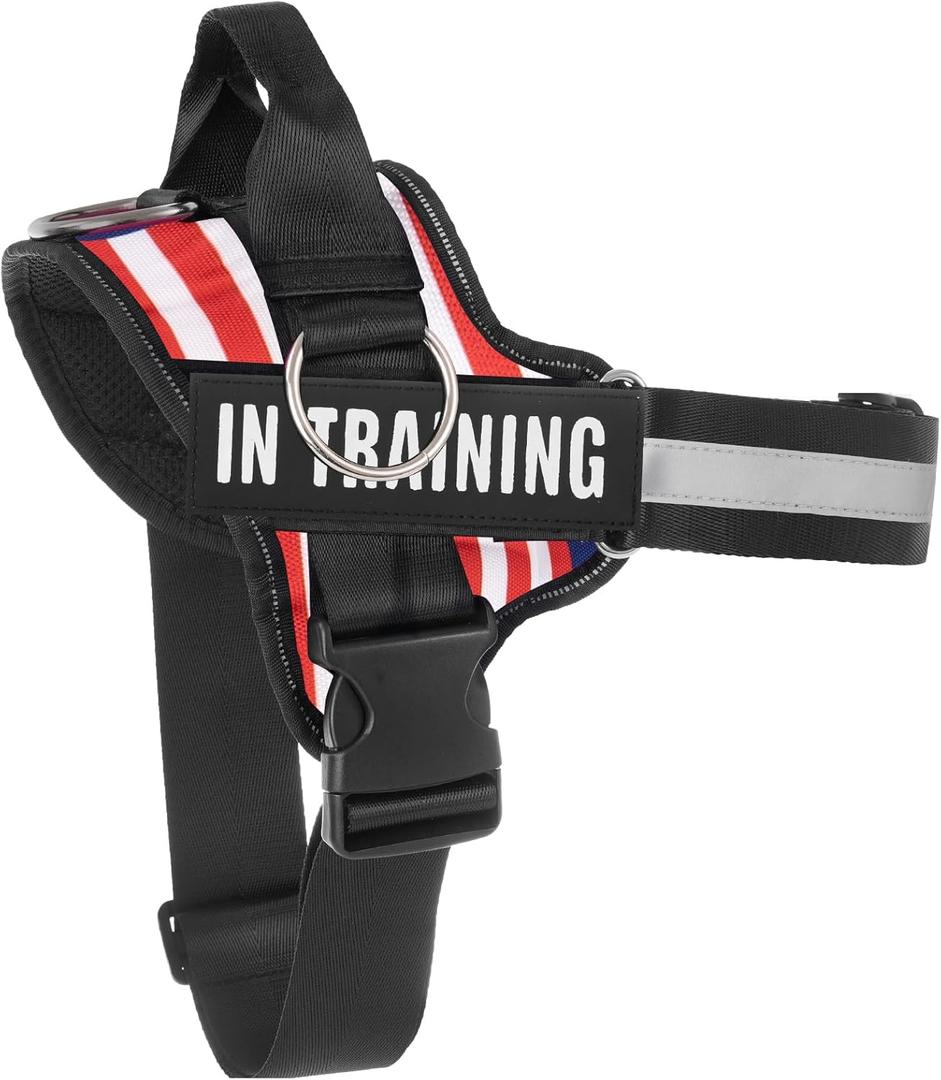 Essential Dog Harness, No Pull Pet Harness with 3 Side Rings for Leash Placement, No Choke, Reflective, Adjustable Pet Vest, Easy On-Off & Improved Control Handle, Training, Walking, Running (S(Neck:14-18",Chest:16-21"), Flag)