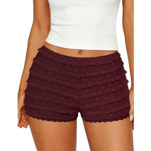 FOMELY Women's Ruffle Shorts Lace Bloomers Y2k Mini Shorts Bloomers for Women with Liner (Red, XL)