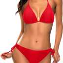 Tempt Me Women Triangle Bikini Sets Halter Two Piece Sexy Swimsuit String Tie Side Bathing Suit (Red, Size M)