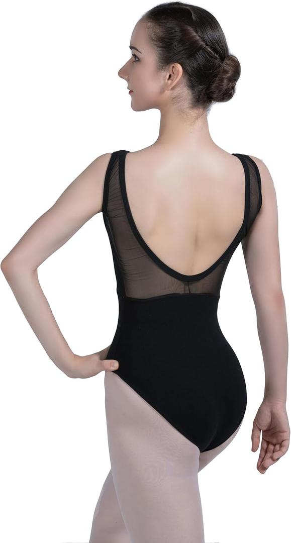 Women's Ballet Leotard 01D0152, Deep V Mesh Front, Open Back, Front Lined, 4-Way Stretch (Medium)