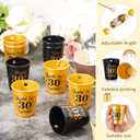 Sureio 24 Pcs 30th Birthday Party Favors Shot Glass Necklaces Cups Bulk for Women Men Guests, Plastic Gold and Black Shot Necklace Cups for Birthday Anniversary Supplies