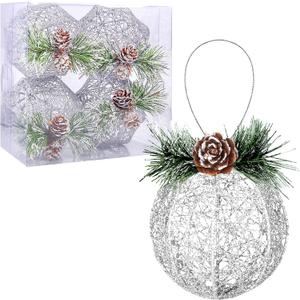 Christmas Ball Ornaments, 4pc Set Silver Pinecone Rattan Thread String Christmas Tree Ornament Xmas Trees Wedding Party Decorations