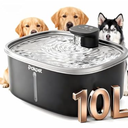 10L/2.64GAL Wireless Water Fountain for Cats Large Dogs for MultiPet Homes  Stainless Steel 4000mAh Battery Operated Automatic Pet Water Dispenser with Sensor, Quiet Flowing Bowl  Black