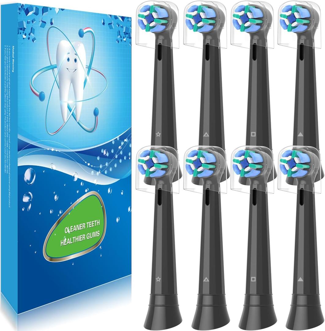 8 Pack IO Replacement Brush Heads Compatible with Oral B iO 2/3/4/5/6/7/8/9/10/Deep Clean Series Electric Toothbrushes, Medium-Hard Bristles IO Toothbrush Head Compatible with Oral B (Black)