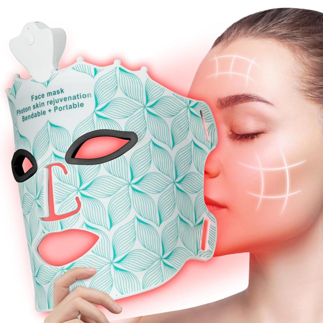 Red Light Therapy Mask for Face - 7 Colors Red Light Mask, Facial Skin Care at Home, Cordless, Ergonomic Design and Rechargeable for Home - Green