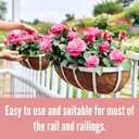 LaLaGreen Deck Railing Planters (2 Pack, 16 Inch) White Metal Rectangular Window Flower Box with Coco Liner, Wall Hanging Planter for Outdoor Plants Deck Rail Fence Balcony Patio Porch Garden Decor
