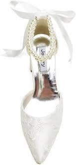 Coutgo Womens Wedding Shoes for Bride Bow Tie Heeled Sandals Chunky Heels Satin Ankle Buckle Dress Shoes, White, Size 7.5