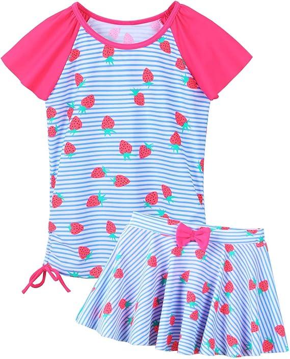 BAOHULU Girls Rash Guard 2 Pieces Bathing Suit UPF50+ Swimsuit with Swimming Skirt Swimwear, 6