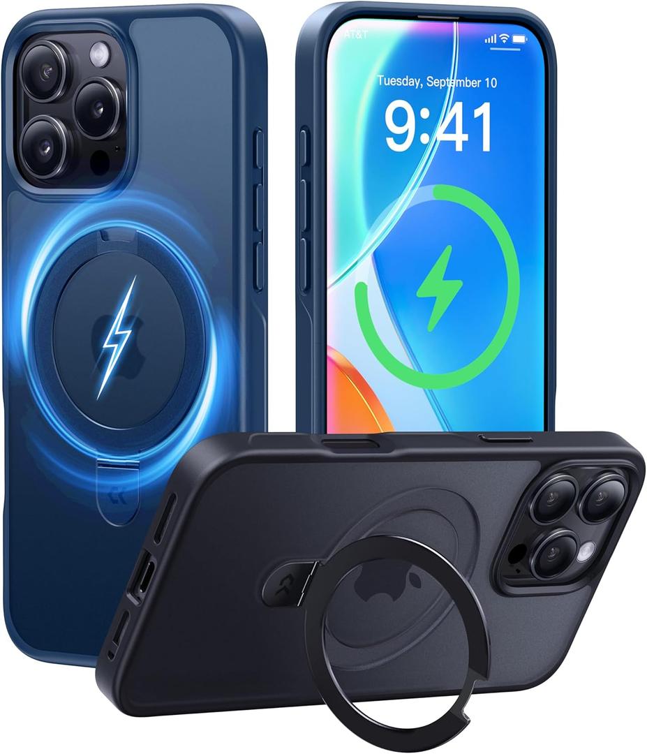 CASEKOO Designed for iPhone 16 Pro Case with Magnetic Invisible Stand [Military Drop Protection] [Compatible with MagSafe] Shockproof Slim Translucent Matte Case 6.3 Inch, Blue