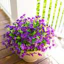 HyeFlora Artificial Flowers for Outdoors Fake Plants Outside Decoration, 12 Bundles Silk Purple Morning Glory with Eucalyptus UV Resistant Look Real Faux Flower for Planter Front Door Porch Patio Yard