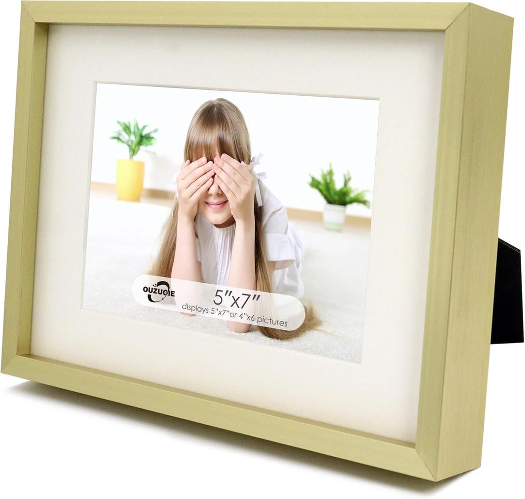 OUZUGIE 5x7 Picture Frame,Display Poster 4x6 With Mat or 5x7 Without Mat,Gold Aluminum Poster Frames with Premium Acrylic,Photo Frames with Strong Corner Design for Gallery Wall and Tabletop