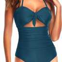 Tempt Me Women Sexy Cutout One Piece Swimsuits Tummy Control High Waisted Halter Front Tie Knot Bathing Suit (Large, Green 1)