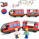 Giant bean Battery Operated Electric Locomotive Magnetic Train Set for Wooden Train Tracks, Powerful Engine Compatible with Most Brands, Wood Train Track Toys for Kids 3+
