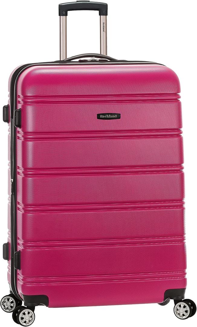 Rockland Melbourne Hardside Expandable Spinner Wheel Luggage, Checked Large 28", Magenta