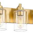 5-Light Bathroom Light Fixtures, 30 Inch Brushed Gold Vanity Light with Cylinder Clear Glass Shade, Modern Vanity Lighting Fixtures Over Mirror, VL143-BG-5