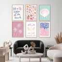 Pink Beach Preppy Wall Art Coastal Granddaughter Aesthetic Room Canvas Posters Colorful Coastal Seashell Pictures Prints Abstract Beach Painting Wall Decor for Girls Room Girls Dorm Home Unframed