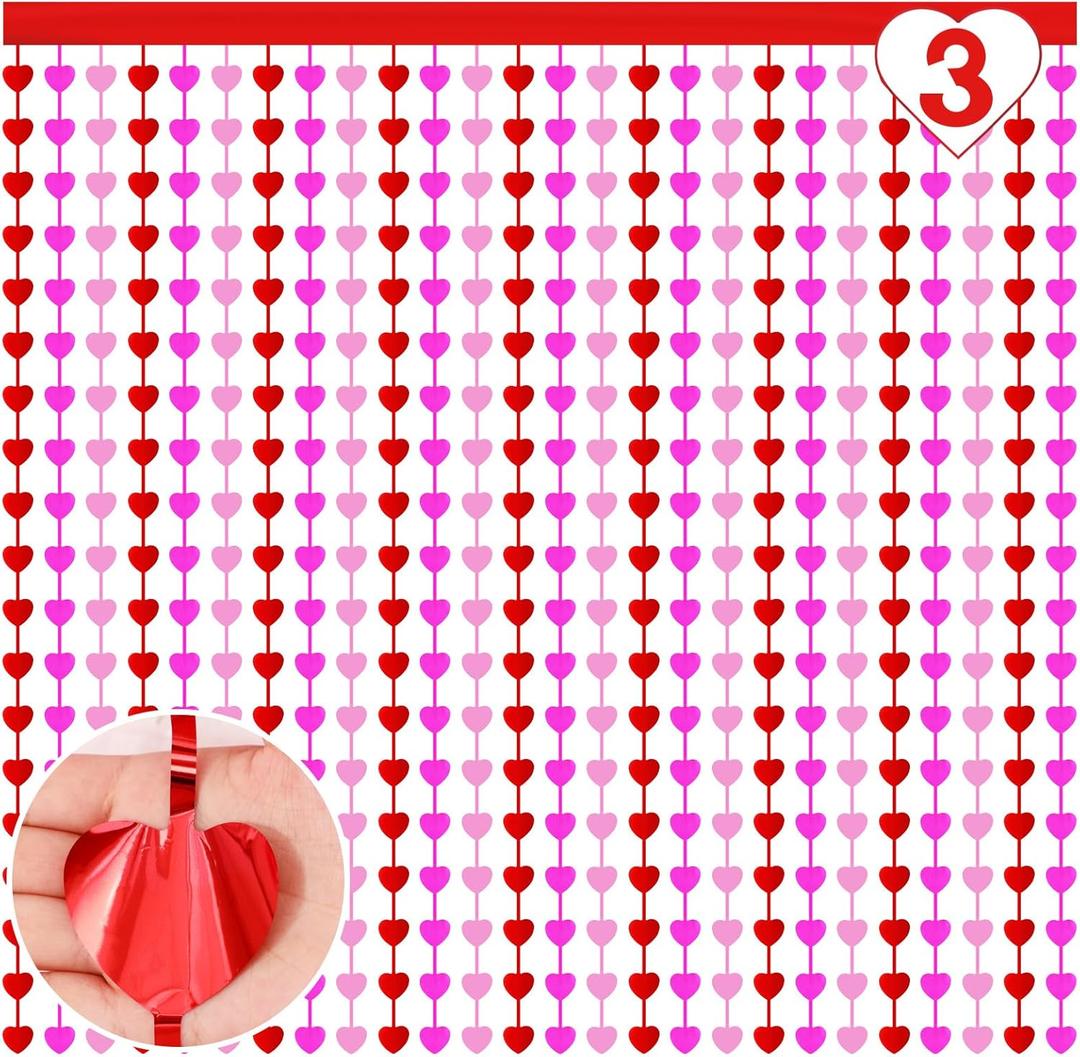 6 Pcs Heart Foil Fringe Curtains 3.3x6.6ft Valentines Day Photo Backdrop Foil Curtain Red Pink Heart Shaped Tassel Streamer for Valentines Party Decorations Bachelorette Wedding Anniversary