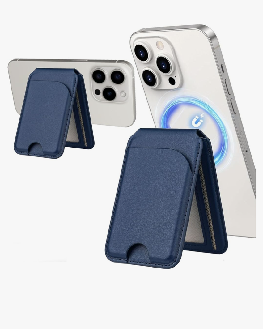 Tapp Collections Magnetic Wallet Card Holder Wallet for Magsafe of Apple iPhone 15/14/13/12 Series with Adjustable Phone Stand – Blue
