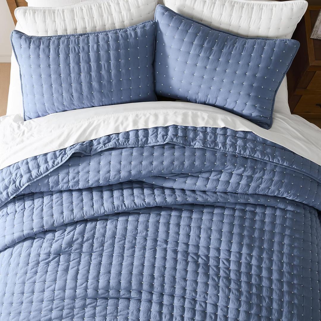WDCOZY Queen Size Quilt Bedding Sets with Pillow Shams, Lightweight Soft Bedspread Coverlet, Quilted Blanket Thin Comforter Bed Cover, All Season Summer Spring, 3 Pieces, 90x90 inches