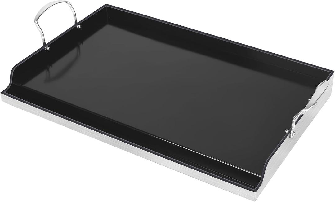 Utheer 25" x 16" Ceramic Nonstick Stainless Steel Griddle for Gas Grill, Charcoal, Large Stove Top Griddle, Non-Toxic, PFAS/PFOA/PTFE Free, Oven Up to 500°F, for BBQ, Camping & Kitchen, Black