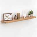 Fun Memories 42" Floating Shelves for Wall, Rustic Solid Elm Wood Floating Shelves - Invisible Bracket Mount, Extra Long Wall Mounted Shelf for Living Room, Bathroom, Bedroom, Kitchen, Natural