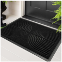 RORA Front Door Mat Outside Indoor Entrance, Heavy Duty Non Slip Welcome Doormat, Natural Rubber Floor Mat for Entryway, Patio, Garage, Porch, 29.5"x17", Black