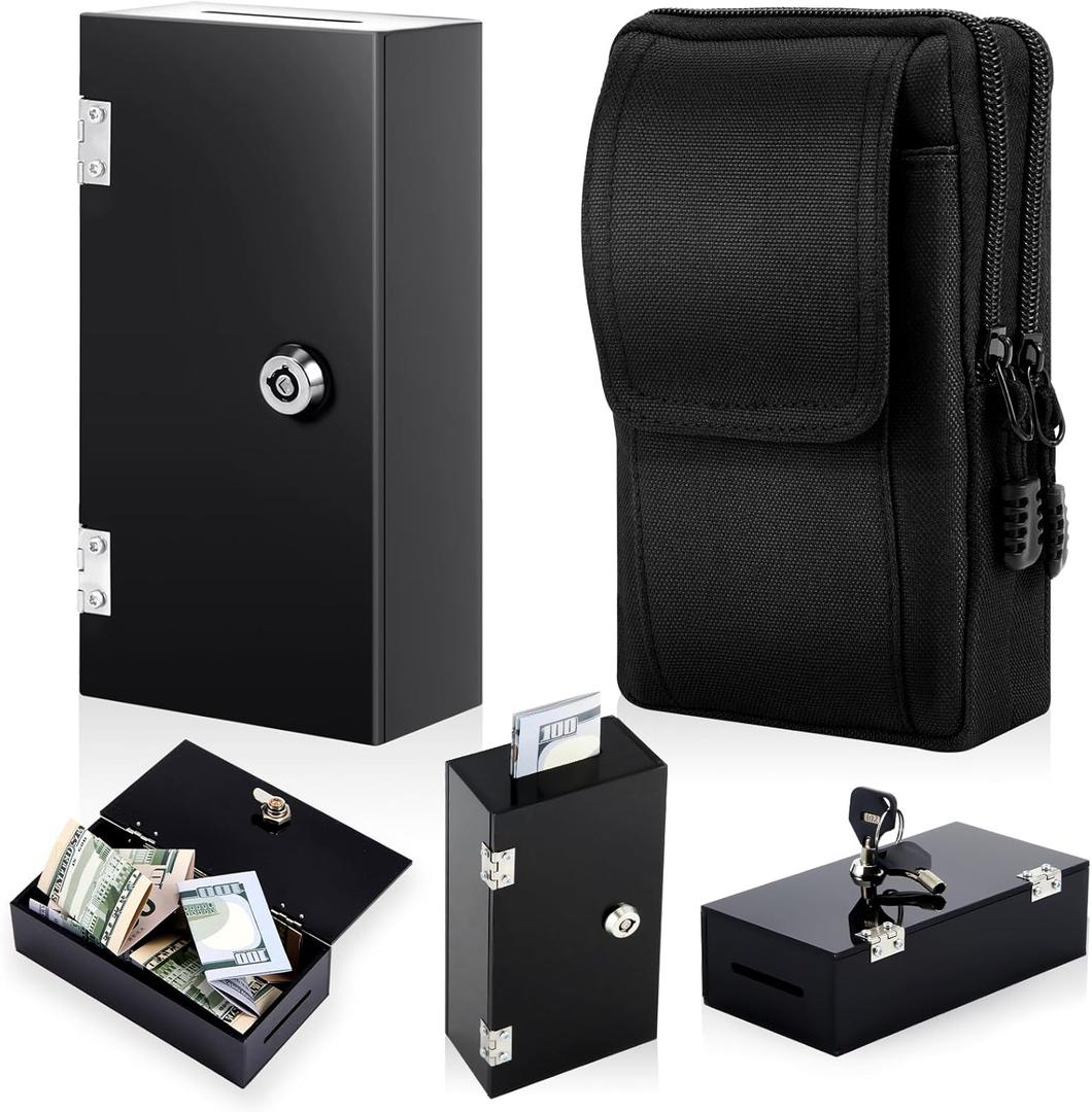 Extra Large Acrylic Gambling Box Winners Bank Portable Cash Box with 2 Keys Pocket Sized Large Capacity Waist Bag Casino Lock Bag Gifts Storage Stops Addictive Urges to Gamble(Black)