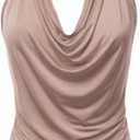 Women's Halter Neck Front Draped Backless Tank Top Made in USA (S-3XL) (1X, Clltj316-taupe)