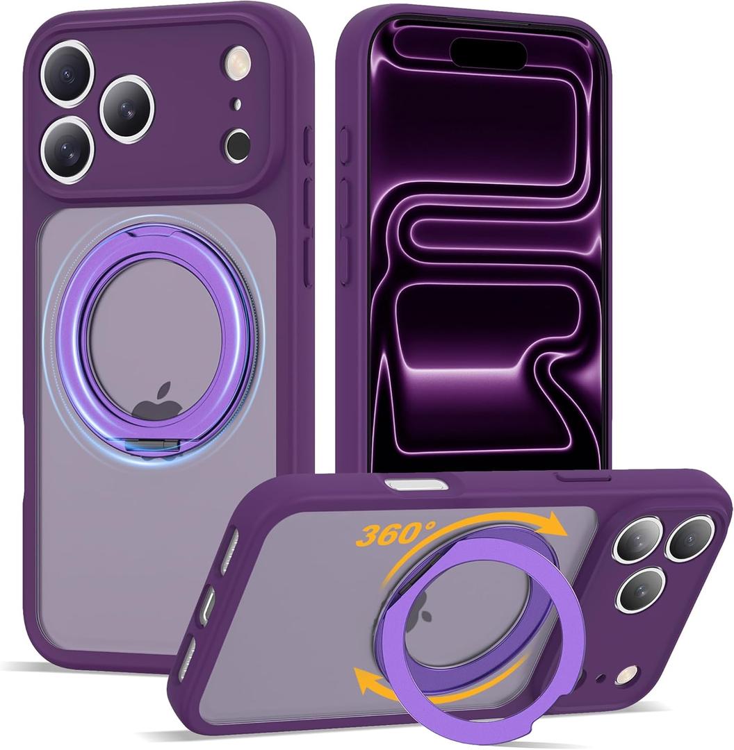 Compatible with iPhone 17 Pro Case with Magnetic Ring Stand [Compatible with Mag-Safe] [Military-Grade Protection] 17 Pro Phone Case 6.3",Dark Purple