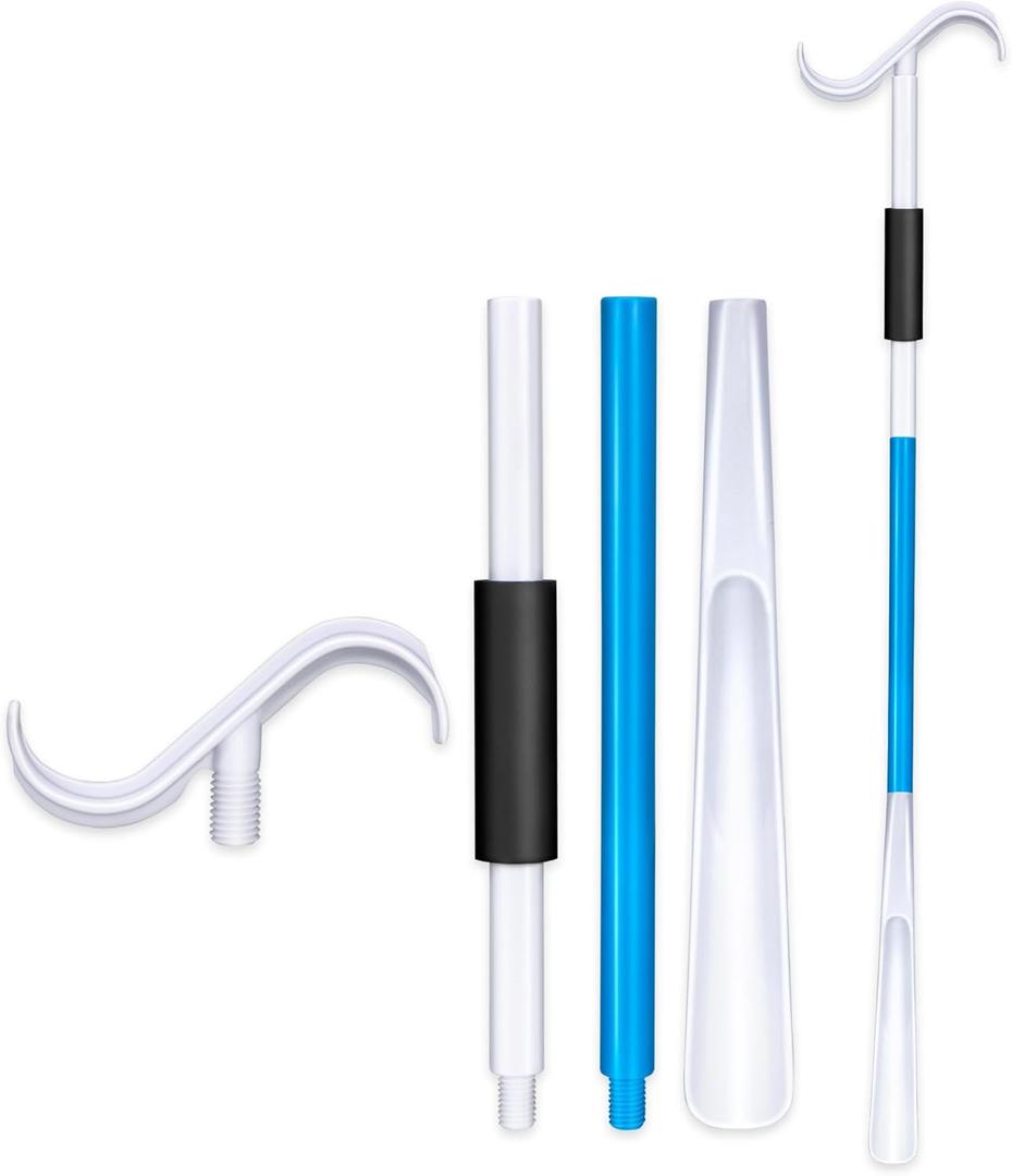 35" Long Shoe Horn for Seniors, Dressing Stick, Long Handle Shoe Horn, Extended Dressing Aid for Socks, Shirts, Pants, Shoes Helper Stick for Senior, Elderly, Disabled (Blue)