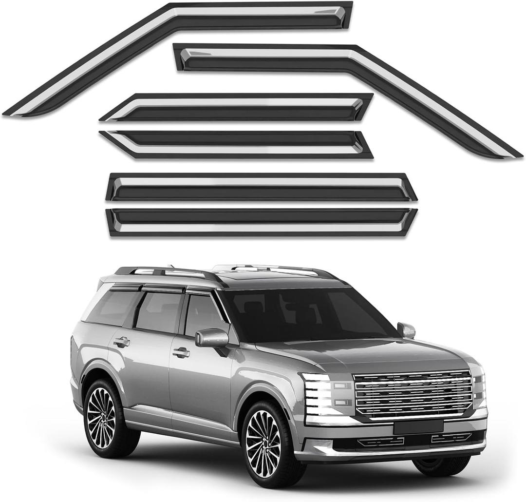 6pcs Out-Channel Window Rain Guards Fit for 2026 Hyundai Palisade, Extra Durable Window Visors Vent Visors Vent Shades Wind Deflector Dark Smoke Car Tape-on 6-pcs with Thicker