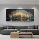 Large Tree of Life Canvas Wall Art Abstract Black and Gold Tree of Life Picture Wall Decor Nordic Gold White Flowers Poster Print Artwork For large living room Bedroom Office Hallway Home Decoration,  48"L x 24"W