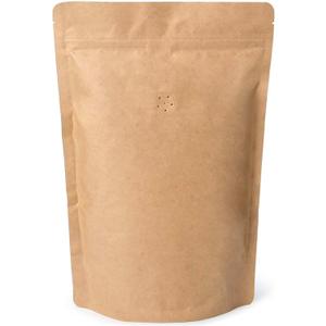 Natural Kraft Paper Stand Up Ziplock Coffee Bags High Barrier with OneWay Valve & Resealable Zipper, 12 oz (0.75 lb / 300-340 g), Pack of 100