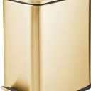 mDesign 1.3 Gallon Rectangular Slim Metal Trash Can w/ Foot Pedal, Easy-Close Lid, Narrow Wastebasket, Garbage Container Bin - Bathroom, Bedroom, Kitchen, Home Office, Removable Liner- Soft Brass
