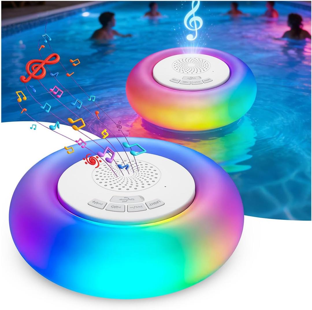 2 Pack Floating Pool Lights with Bluetooth Pool Speaker, 2-in-1 RGB Pool Lights, IP68 Waterproof, 360 Hi-Fi Sound for Pool, Hot Tub and Outdoor Parties
