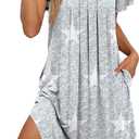 Women's Pleated Front Loose Fit Short Sleeve Nightgowns Sleep Dress with Hand Pockets (S - 5XL)