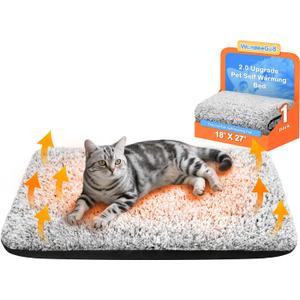 WanpeeGoo Self Warming Pet Bed for Cats & Dogs, Heated Pet Mat, 2.0 Upgraded Thermal Foil Heating Pad, Plush Self-Heating Bed for Crate, Floor, with Removable Washable Cover, Non-Slip, Gray, 18"x27"