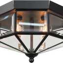 Flush Mount Outdoor Ceiling Light Fixture, 4 Light Exterior Porch Ceiling Lights with Clear Glass, Black Farmhouse Lighting for Indoor Hallway Kitchen Stairway (E12 Base)